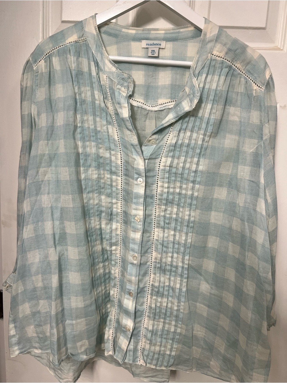 Sundance Pale Blue and White Plaid Cotton Button-Down Shirt